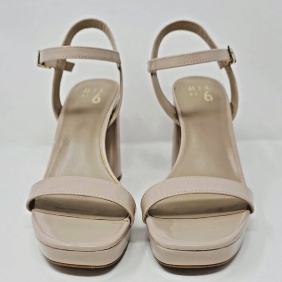 Mix No. 6 Shoes - Beige Nude Patent Platform Open Toe Block Heel Sandal Womens 8.5 Baddie Chunky